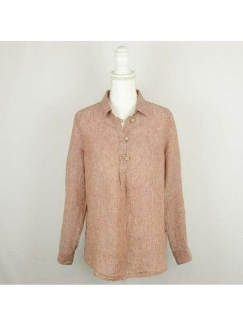 Sigrid Olsen Women's Medium Red Heathered 100% Linen Woven Popover Tunic Blouse